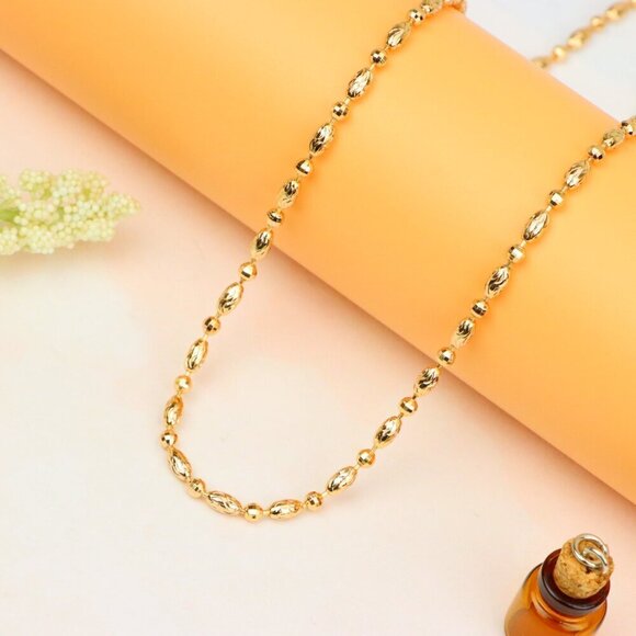 "Elegant Rose Gold Chain Necklace with Intricate Oval Bead Links, XPNL1891 - Picture 12 of 12